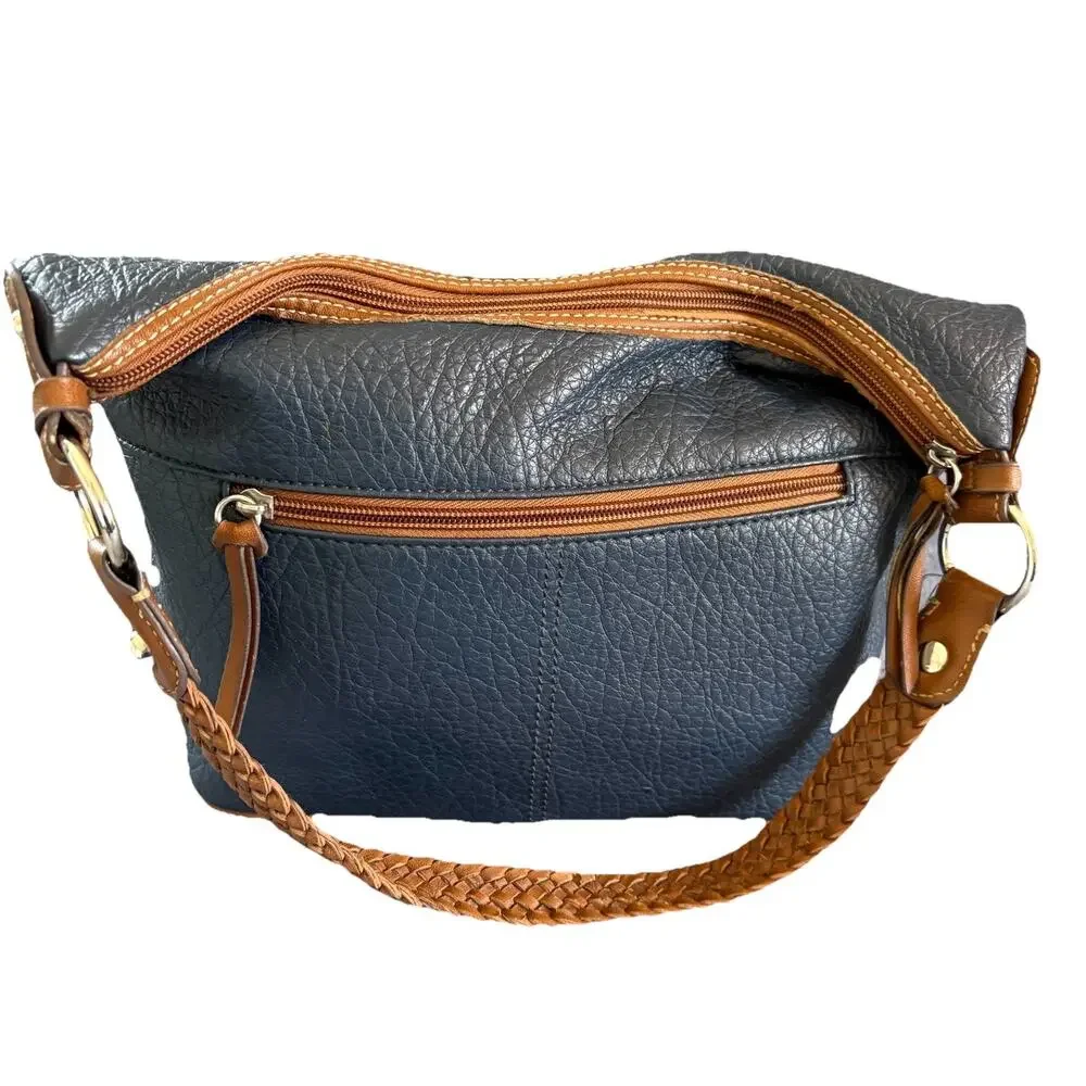 Lauren Conrad Blue Hobo Handbag Vegan Pebbled Leather Shoulder Bag Braided Strap